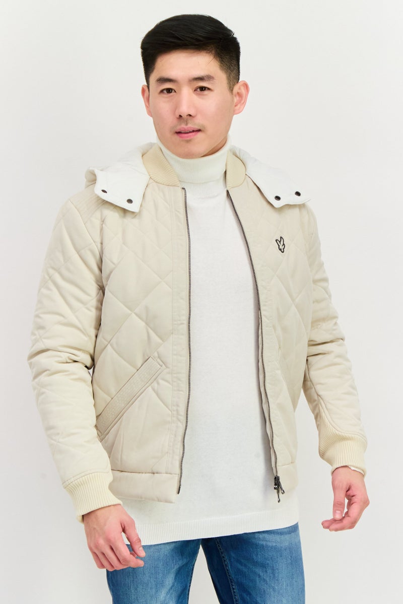 Lyle & Scott Men Quilted Hooded Jacket, Beige  - Image 1
