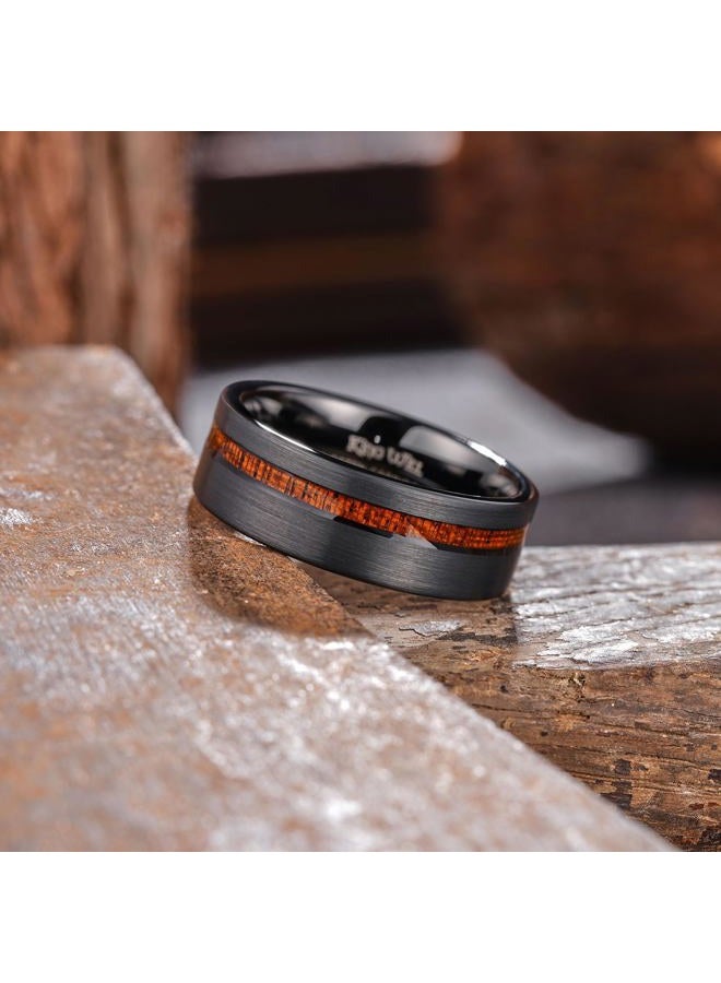King Will 8mm Wood Inlaid Tungsten Carbide Wedding Ring Brushed or hammered Black Unisex Engagement Ring 11.5 - Image 3