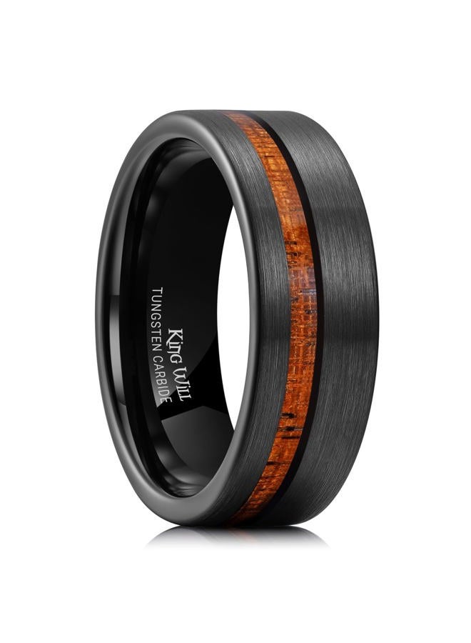 King Will 8mm Wood Inlaid Tungsten Carbide Wedding Ring Brushed or hammered Black Unisex Engagement Ring 11.5 - Image 1
