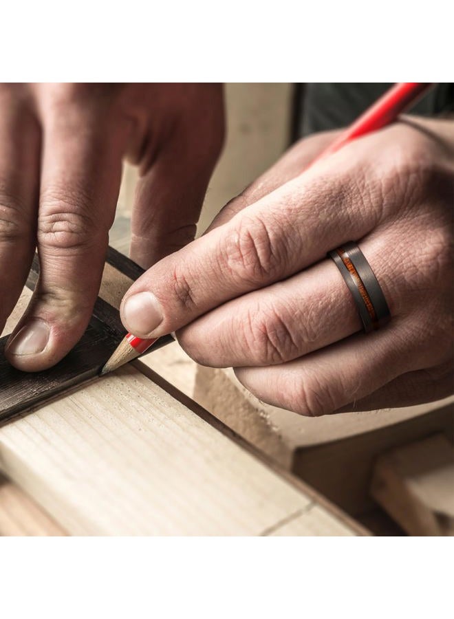 King Will 8mm Wood Inlaid Tungsten Carbide Wedding Ring Brushed or hammered Black Unisex Engagement Ring 11.5 - Image 4