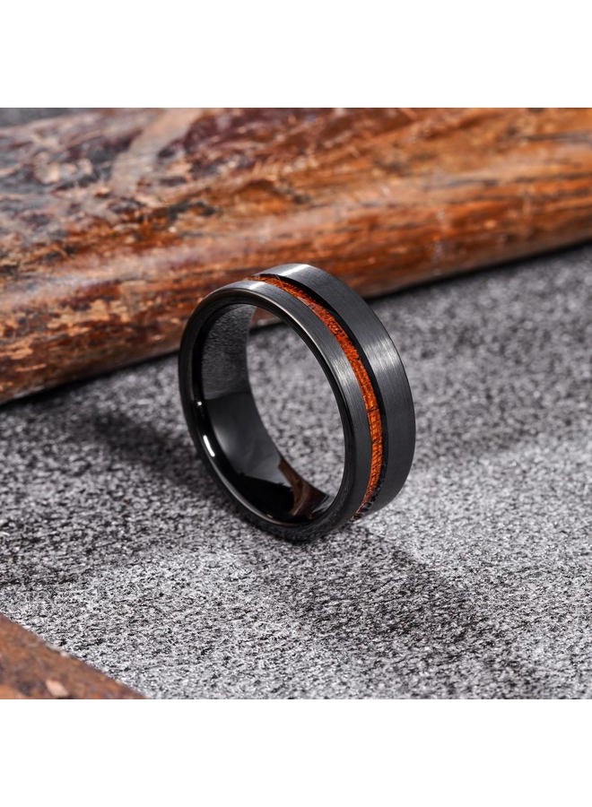 King Will 8mm Wood Inlaid Tungsten Carbide Wedding Ring Brushed or hammered Black Unisex Engagement Ring 11.5 - Image 2