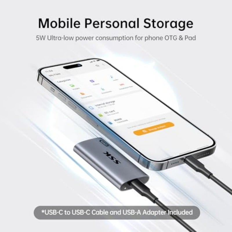 SSK 128GB Portable SSD External Hard Drive Solid State Drive up to 550MB s USB 3.2 Gen2 6Gbps External SSD USB-C cable and USB-A adapter LED Trim SMART On-The-Go OTG Compact Design - Image 3