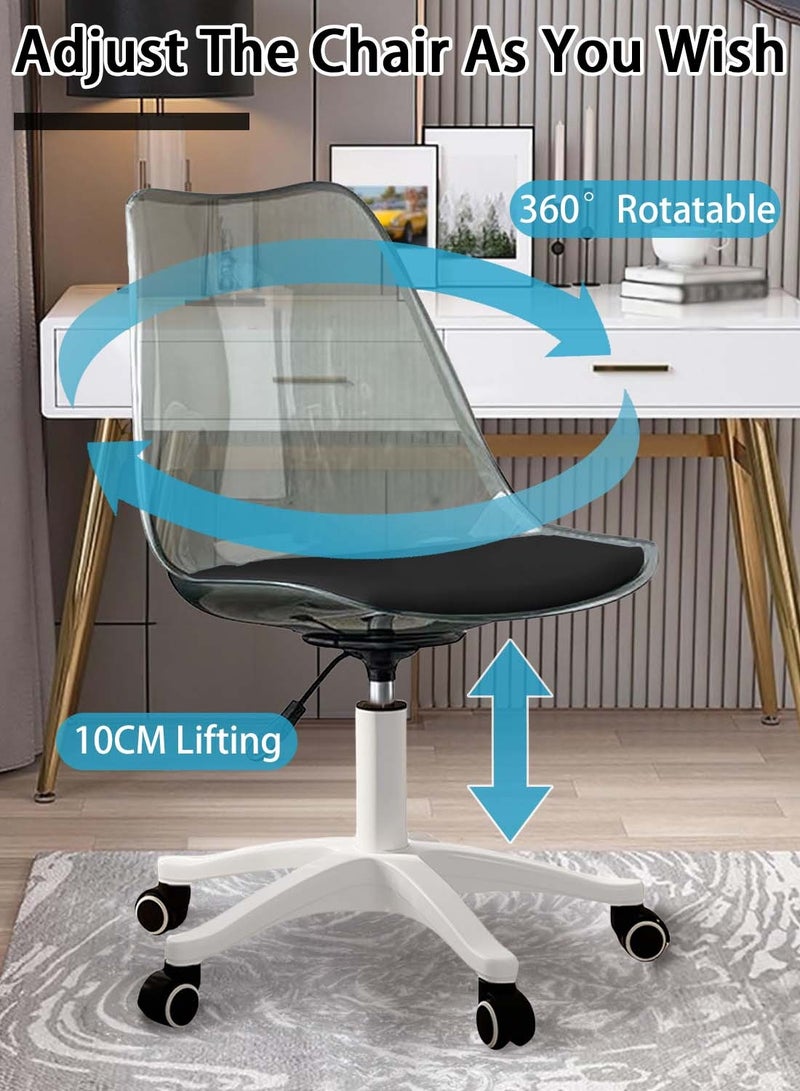 Acrylic Chair Ergonomics Modern Office Desk Armless Study Chair Computer Swivel Desk Chair With Waterproof PU Leather PP Seat Cushion With Silent Wheel Adjustable Height