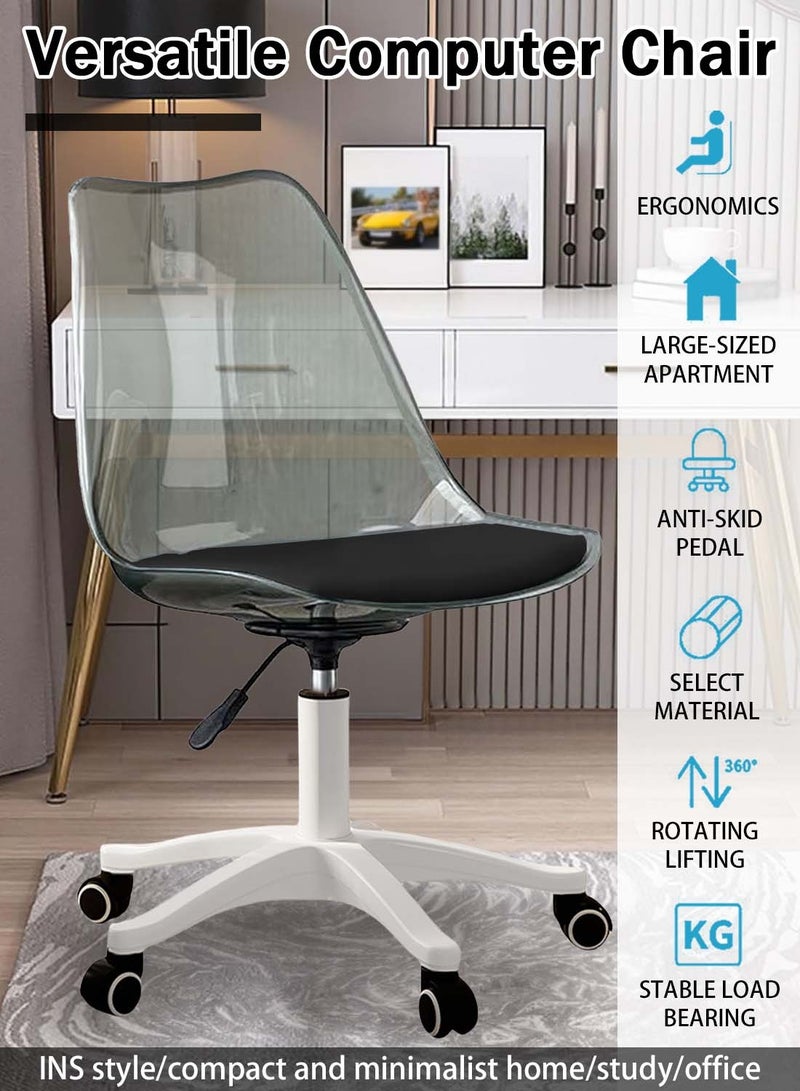 Acrylic Chair Ergonomics Modern Office Desk Armless Study Chair Computer Swivel Desk Chair With Waterproof PU Leather PP Seat Cushion With Silent Wheel Adjustable Height