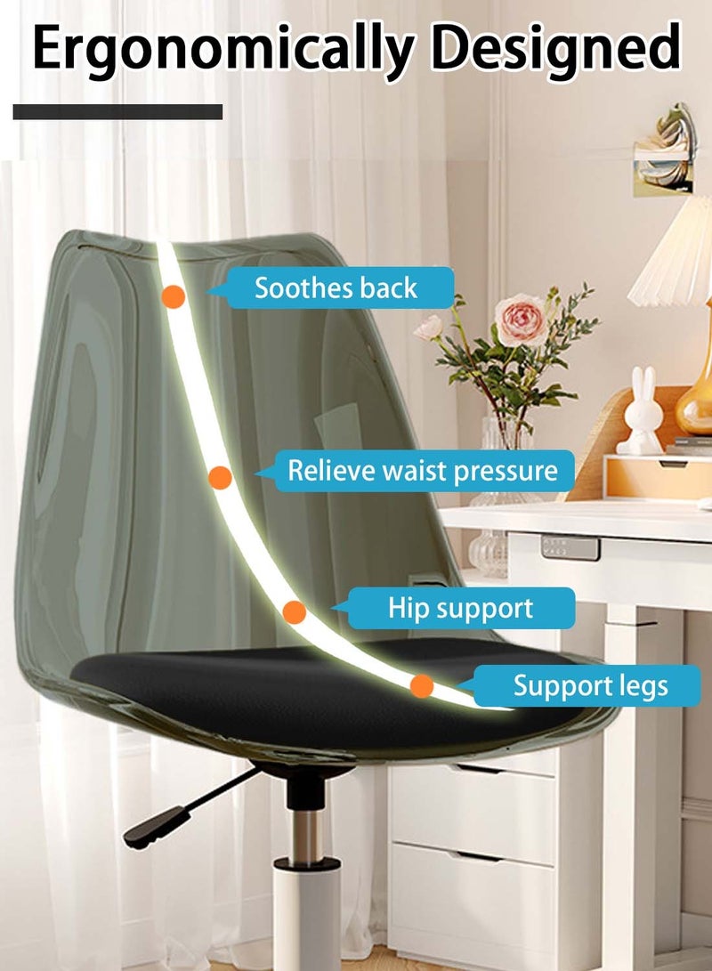 Acrylic Chair Ergonomics Modern Office Desk Armless Study Chair Computer Swivel Desk Chair With Waterproof PU Leather PP Seat Cushion With Silent Wheel Adjustable Height