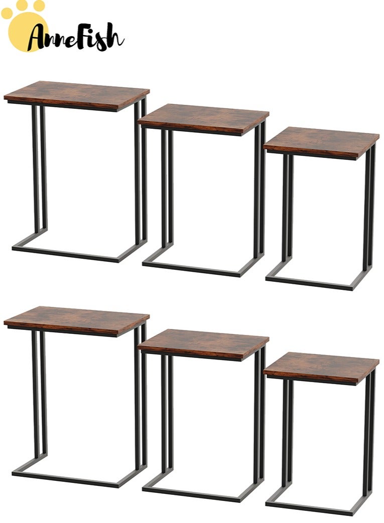 AnneFish 6Pcs C-Shaped Coffee Service Table Set Sofa Side Nesting Table End Table For Home Living Room Bedroom Small Coffee Table Couch Table Metal Frame Easy Assembly - Image 1