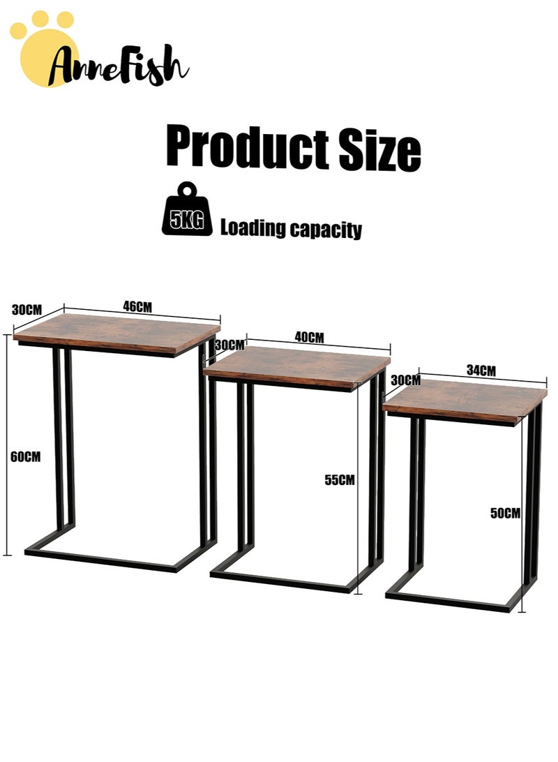 AnneFish 6Pcs C-Shaped Coffee Service Table Set Sofa Side Nesting Table End Table For Home Living Room Bedroom Small Coffee Table Couch Table Metal Frame Easy Assembly - Image 3