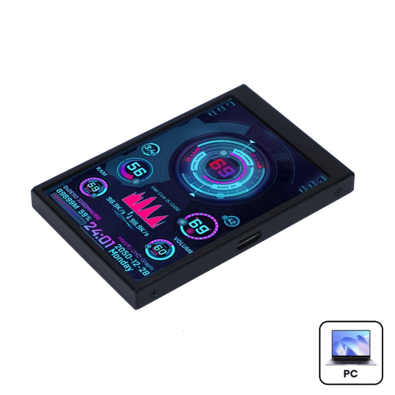 3.5 Inch Secondary Display IPS Full View Angle Monitor USB Surveillance Screen Powered PC Hardware Status Desktop Computer Status Monitor AIDA64 Pre Installed Black - Image 1