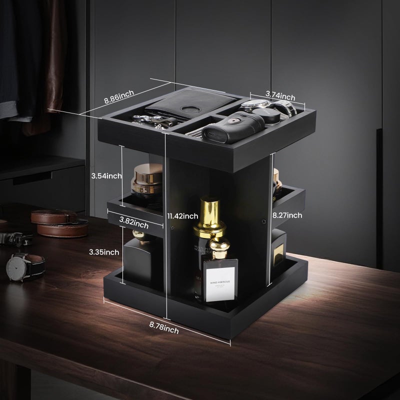 EXIN DECHEN منظم عطر إكسين ديشين للرجال، حامل عطر، رف عطر خشبي ثلاثي الطبقات مع دوران، منظم مكتب، هدية للأب من الزوجة، أفكار هدايا عيد ميلاد للزوج أو الصديق، هدية عيد الأب للرجال - Image 3