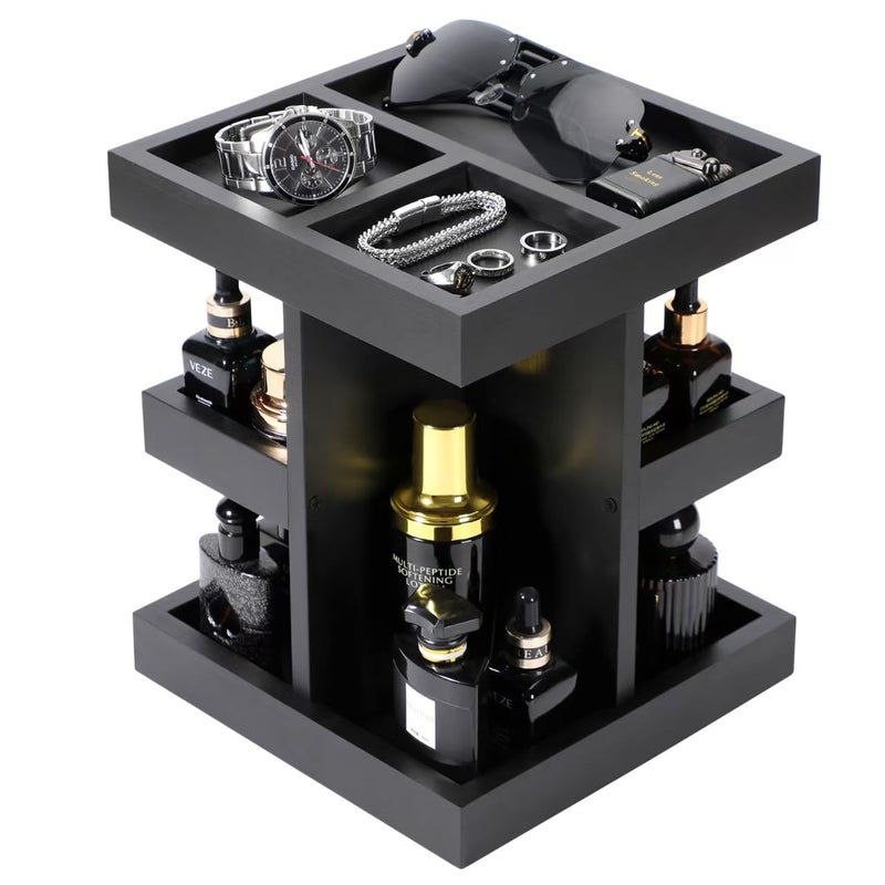 EXIN DECHEN منظم عطر إكسين ديشين للرجال، حامل عطر، رف عطر خشبي ثلاثي الطبقات مع دوران، منظم مكتب، هدية للأب من الزوجة، أفكار هدايا عيد ميلاد للزوج أو الصديق، هدية عيد الأب للرجال - Image 1