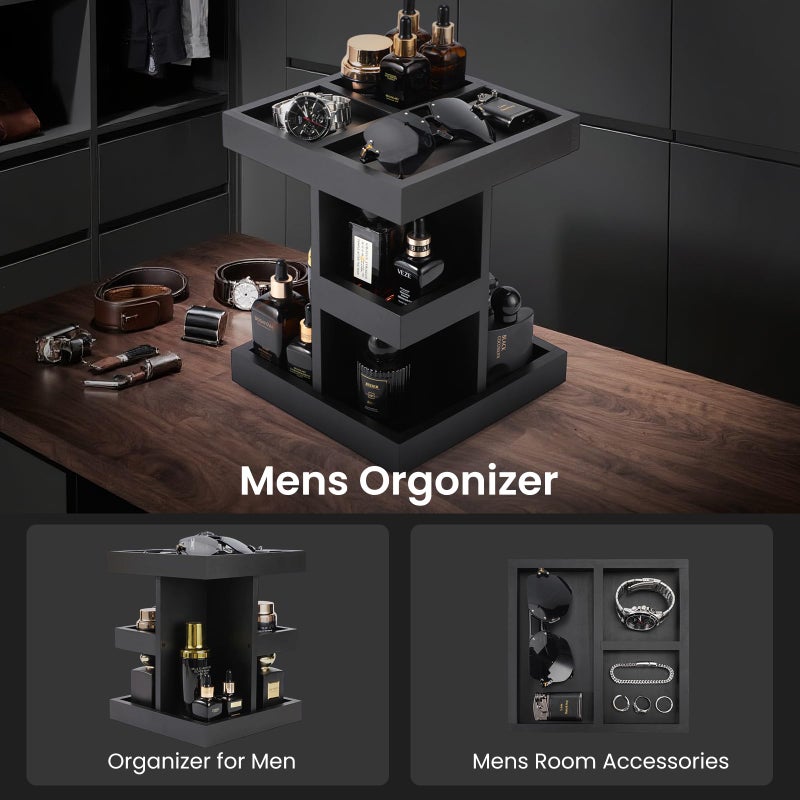 EXIN DECHEN منظم عطر إكسين ديشين للرجال، حامل عطر، رف عطر خشبي ثلاثي الطبقات مع دوران، منظم مكتب، هدية للأب من الزوجة، أفكار هدايا عيد ميلاد للزوج أو الصديق، هدية عيد الأب للرجال - Image 4