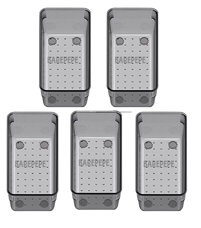 BAREPEPE 3x6x2 Inch 5Piece Unbreakable Plastic Drawer Organizer Trays Light Black - Image 1