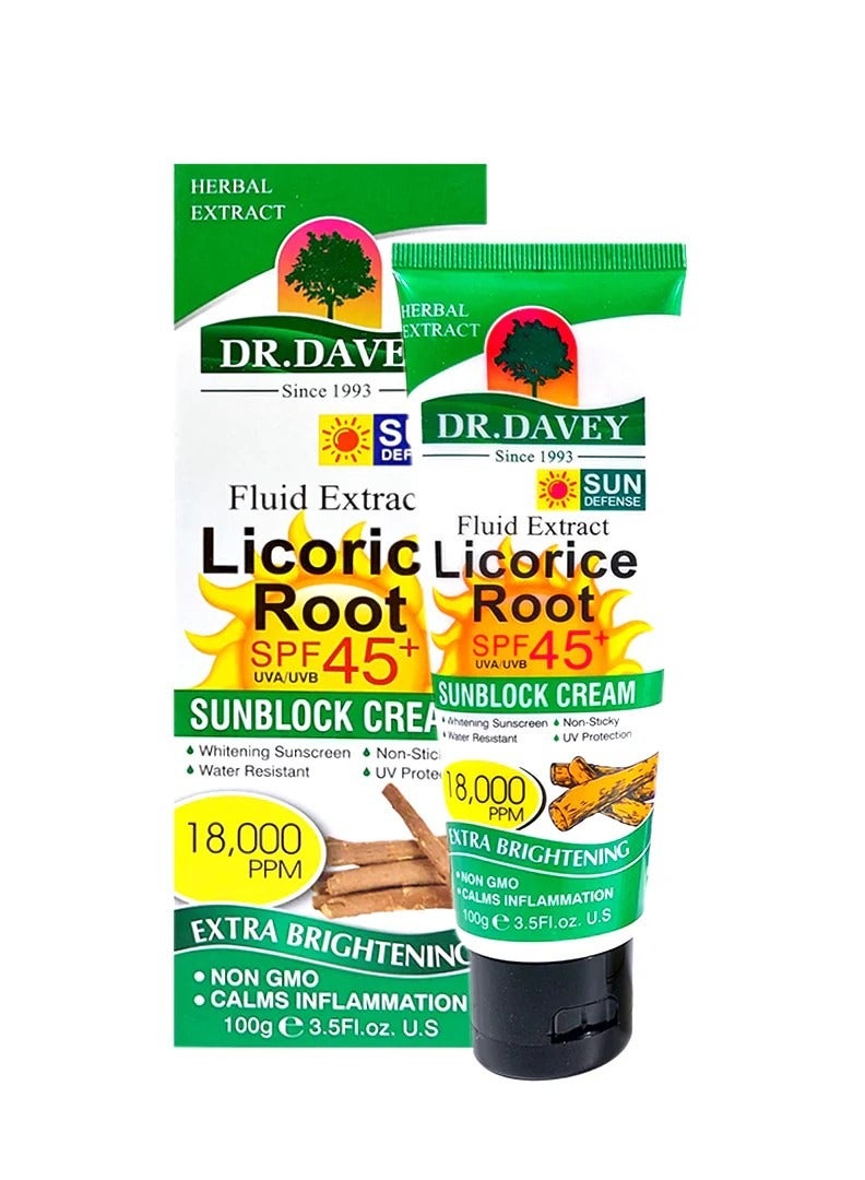 DubaiGallery كريم الوقاية من أشعة الشمس من دكتور ديفي بعامل حماية 45+ مع جذر عرق السوس - 100 جرام