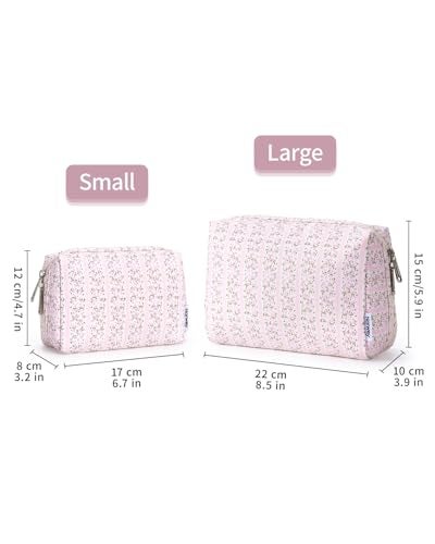 Narwey Small Cute Floral Makeup Bag for Purse Mini Cosmetic Bag Travel Makeup Pouch Zipper Pouch Cute Make up Bags with Compartments for Women Girls (Pink Flower Buds, Small) - Image 5
