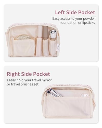 Narwey Small Cute Floral Makeup Bag for Purse Mini Cosmetic Bag Travel Makeup Pouch Zipper Pouch Cute Make up Bags with Compartments for Women Girls (Pink Flower Buds, Small) - Image 3