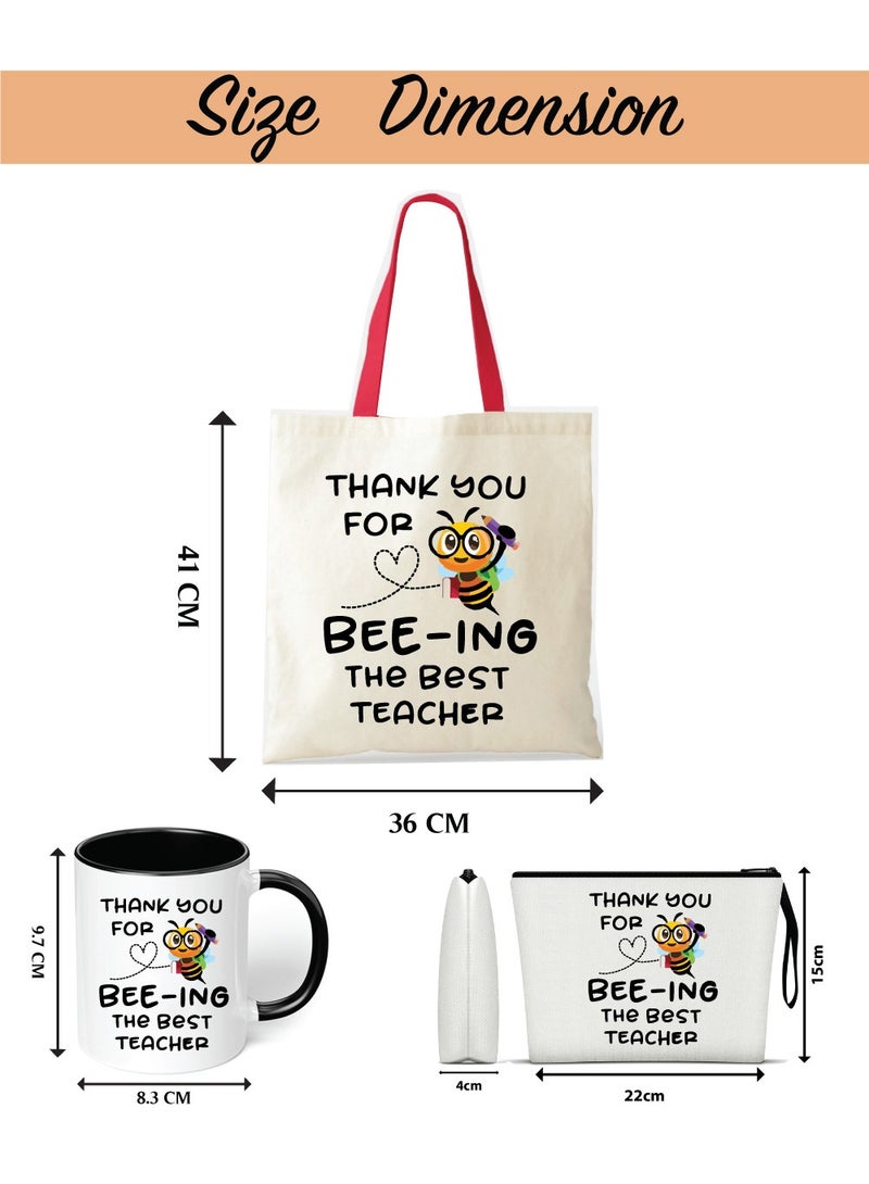 PRINTSHOP4ME Teacher's Day Gift Combo Stylish Red Handled Cotton Bag-Two Tone Black Mugs And Cosmetic Pouch-Pack Of 3 Combo Set-World Teachers Day  - Image 3
