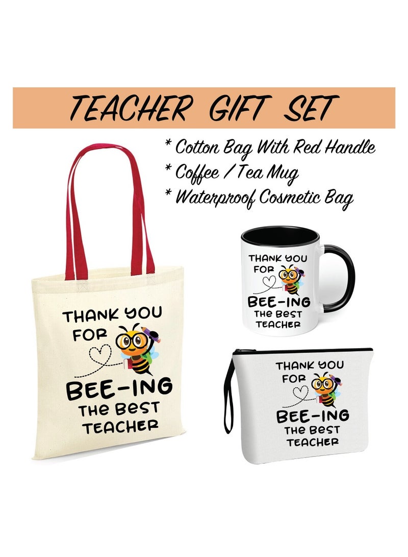 PRINTSHOP4ME Teacher's Day Gift Combo Stylish Red Handled Cotton Bag-Two Tone Black Mugs And Cosmetic Pouch-Pack Of 3 Combo Set-World Teachers Day  - Image 2
