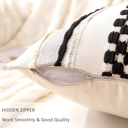 WANLIRD Boho Throw Pillow Covers 18x18 Set of 2 Farmhouse Decorative Cushion Case Striped Square Pillows Cover Chenille Pillow Cases Accent Neutral Pillowcase for Sofa Couch Bed,Black - Image 3
