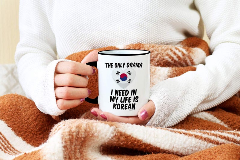 Casitika Kdrama Mugs. 11 oz Korean Coffee Mug. The Only Drama I Need In My Life Is Korean. (11 oz Black Handle/Rim) - Image 5