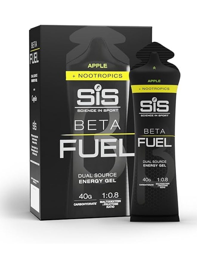 Science In Sport Beta Fuel Energy Gels | 40g Carbohydrates | 1:0.8 Maltodextrin:Fructose Ratio | Easily Digestible | Gluten Free | No Water Needed | Running Gels | Apple Flavour | 6 Pack