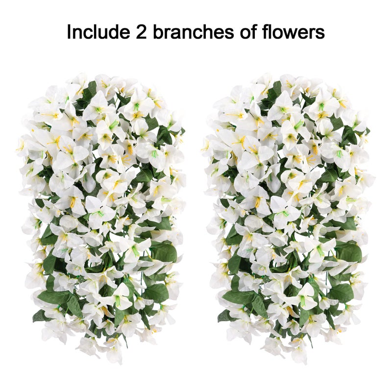 HyeFlora نباتات زهور صناعية معلقة من Hyeflora Bougainvillea للديكور في الهواء الطلق قطعتين من الزهور المزيفة الحرير البوغانفيليا فاينز واقعية مقاومة للأشعة فوق البنفسجية للمزارعين في الهواء الطلق، جرة بيضاء - Image 4