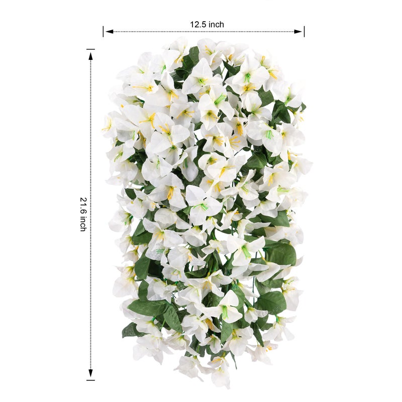 HyeFlora نباتات زهور صناعية معلقة من Hyeflora Bougainvillea للديكور في الهواء الطلق قطعتين من الزهور المزيفة الحرير البوغانفيليا فاينز واقعية مقاومة للأشعة فوق البنفسجية للمزارعين في الهواء الطلق، جرة بيضاء - Image 5