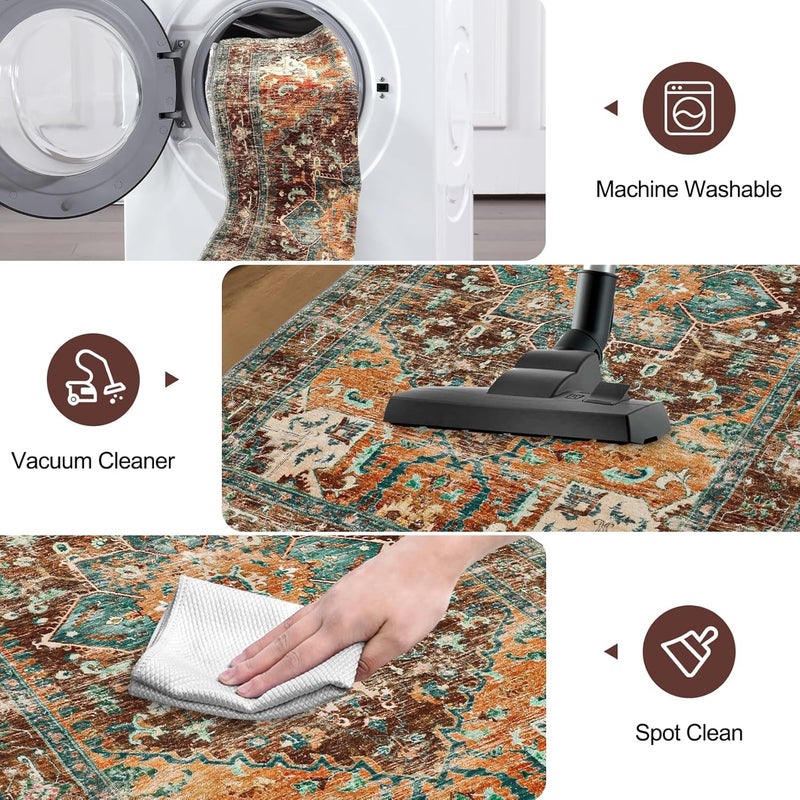 Yamaziot Washable Runner Rug, 2x6 Non-Slip Boho Vintage Hallway Rug Runner with Rubber Backing, Stain Resistant Distressed Carpet Runner for Bedroom, Kitchen, Laundry, Entrance - Image 5