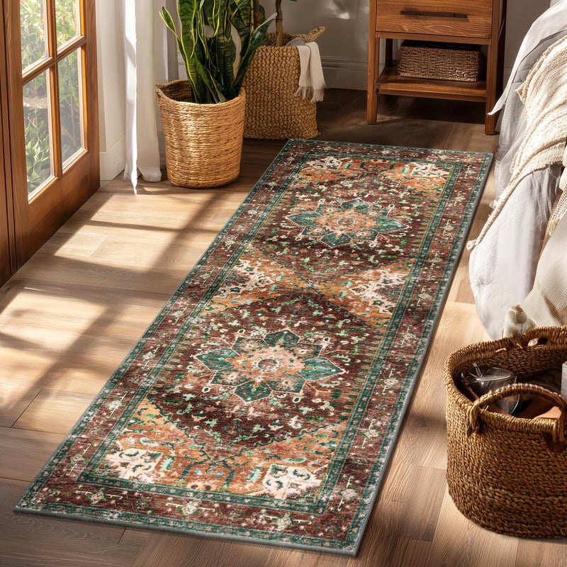 Yamaziot Washable Runner Rug, 2x6 Non-Slip Boho Vintage Hallway Rug Runner with Rubber Backing, Stain Resistant Distressed Carpet Runner for Bedroom, Kitchen, Laundry, Entrance - Image 1