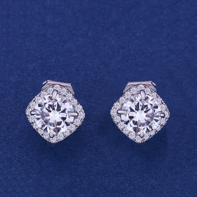 YOQUCOL 7mm CZ Crystal Clip On Earrings Cubic Zirconia Non Pierced Stud For Women - Image 2