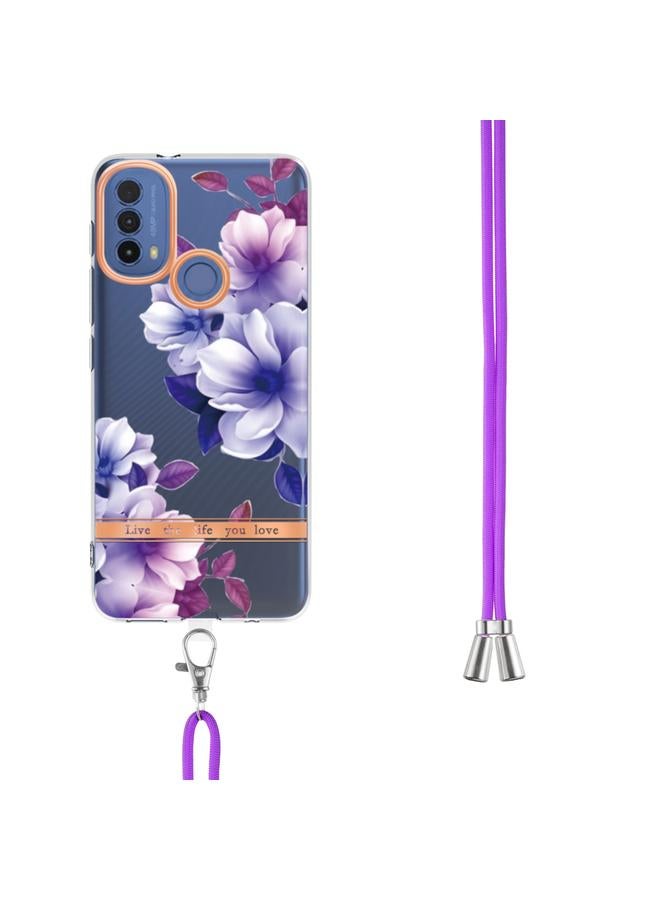 erorex Case For Motorola Moto E20 / E30 / E40 Flowers Series TPU Phone Case with Lanyard - Image 3