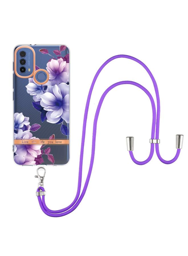 erorex Case For Motorola Moto E20 / E30 / E40 Flowers Series TPU Phone Case with Lanyard - Image 2