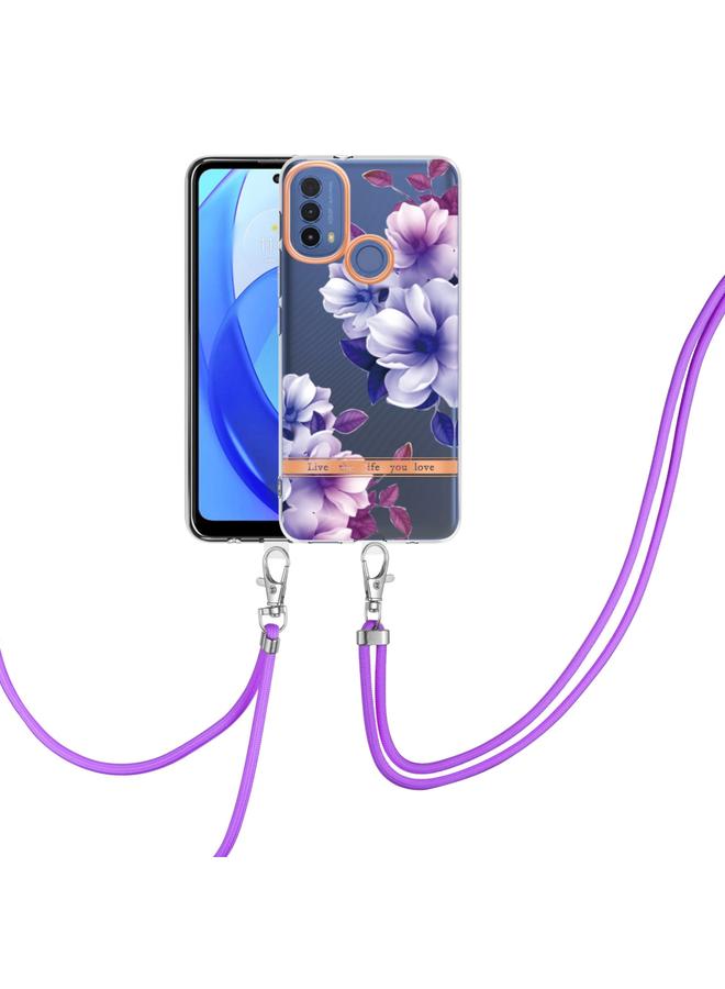 erorex Case For Motorola Moto E20 / E30 / E40 Flowers Series TPU Phone Case with Lanyard - Image 1