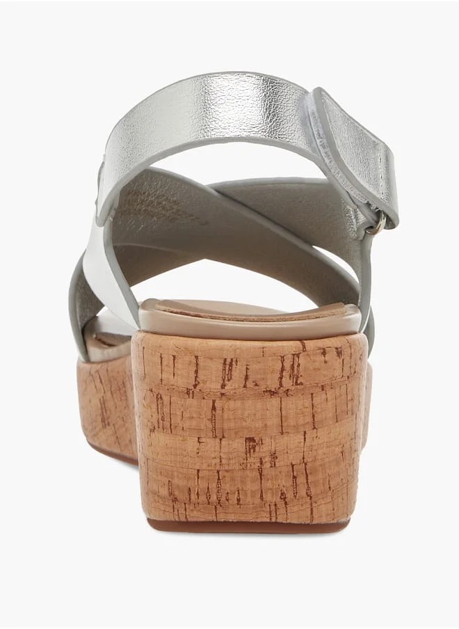 بابريكا Women's Foil Textured Cross-Strap Platform Sandals with Hook and Loop Closure