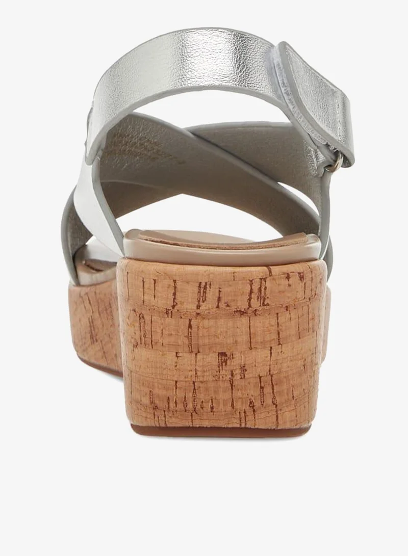 Paprika SILVER Women's Foil Textured Cross-Strap Platform Sandals with Hook and Loop Closure Ramadan Collection for Women | Best Price UAE