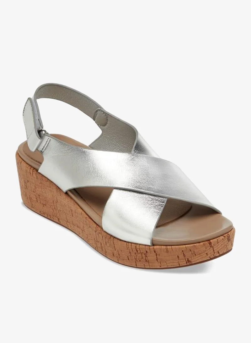 Paprika SILVER Women's Foil Textured Cross-Strap Platform Sandals with Hook and Loop Closure Ramadan Collection for Women | Best Price UAE