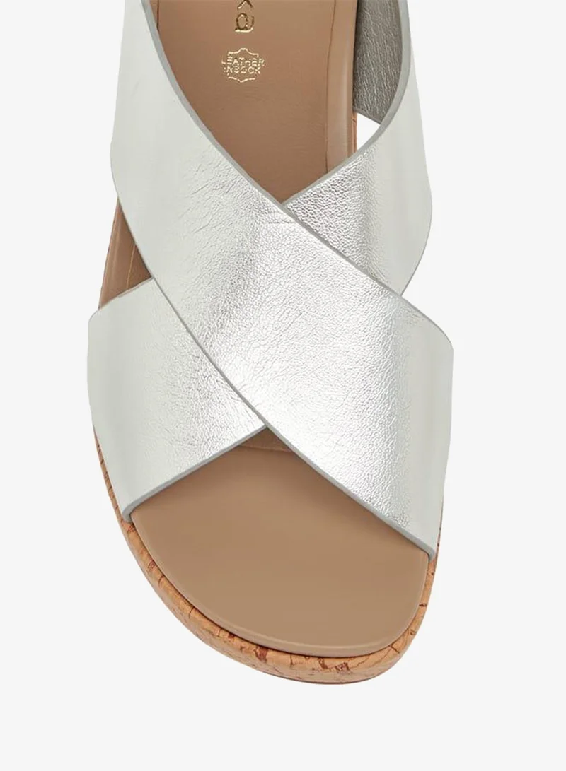 Paprika SILVER Women's Foil Textured Cross-Strap Platform Sandals with Hook and Loop Closure Ramadan Collection for Women | Best Price UAE