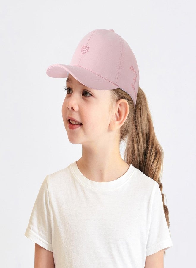 LUCKYBUNNY Girls Backless Baseball Cap Ponytail Hat, Love Heart Embroidered Baseball Hat Natural Curly Hair Caps for 3-8 Years - Image 2