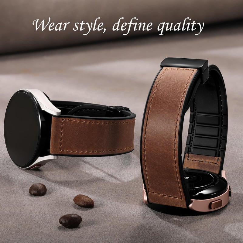 Charlam Magnetic Leather Bands Compatible with Samsung Galaxy Watch 7 Band 6 5 4 FE Active 2 40mm 44mm/Watch 6/4 Classic/Watch 5 Pro/3, 20mm Genuine Leather Straps for Samsung Watch Bands Men Women - Image 4