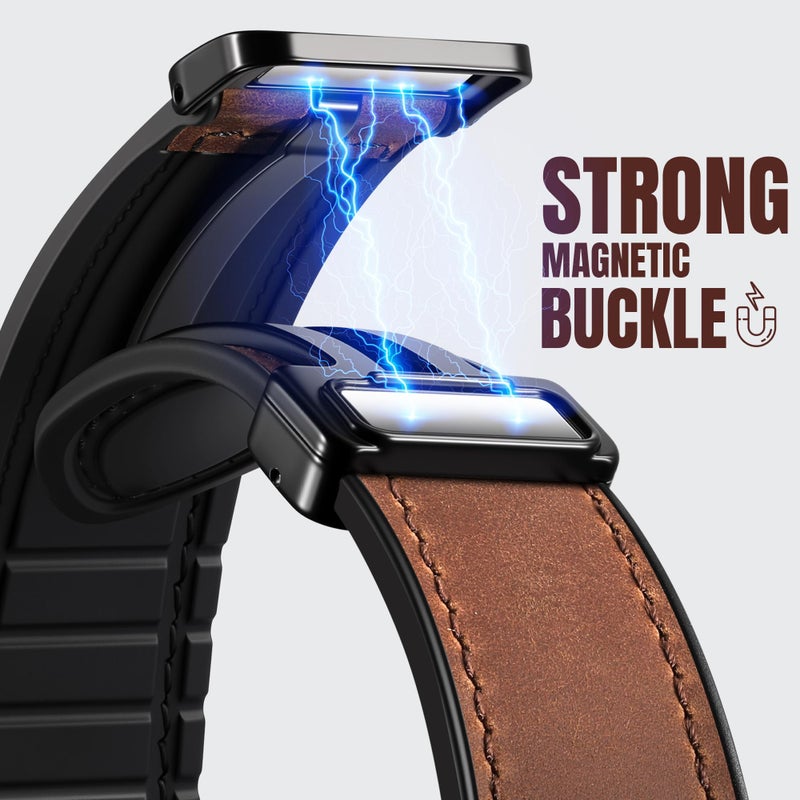 Charlam Magnetic Leather Bands Compatible with Samsung Galaxy Watch 7 Band 6 5 4 FE Active 2 40mm 44mm/Watch 6/4 Classic/Watch 5 Pro/3, 20mm Genuine Leather Straps for Samsung Watch Bands Men Women - Image 3