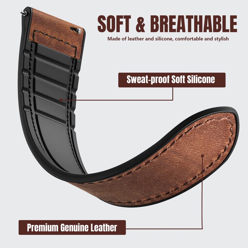 Charlam Magnetic Leather Bands Compatible with Samsung Galaxy Watch 7 Band 6 5 4 FE Active 2 40mm 44mm/Watch 6/4 Classic/Watch 5 Pro/3, 20mm Genuine Leather Straps for Samsung Watch Bands Men Women - Image 2