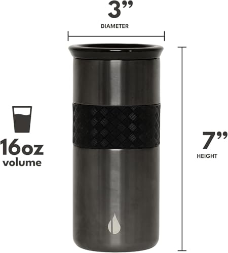 Elemental Artisan Insulated Tumbler Triple Wall Coffee Travel Mug Reusable Stainless Steel Coffee Tumbler with Ceramic Lid Thermal Coffee Cups for Hot 6 Hrs Cold 18 Hrs 16oz Gunmetal - Image 3