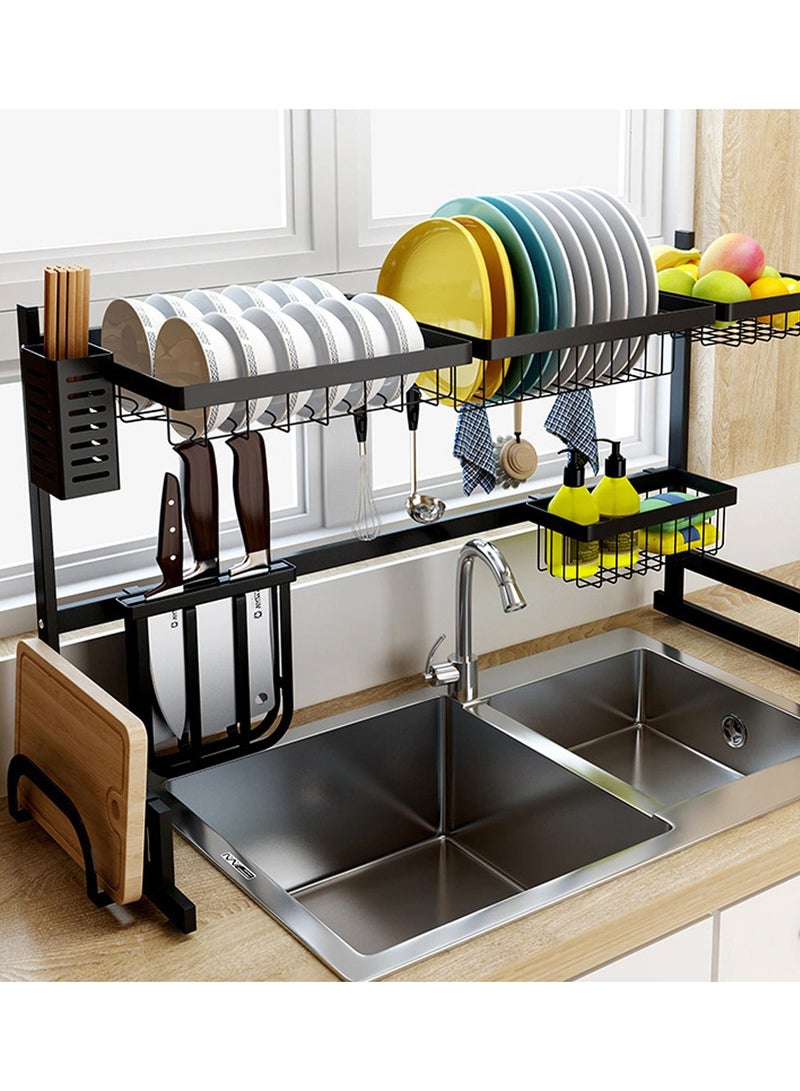 Kitchen Stainless Steel Dish Rack Over Sink Expanding Organizer Storage Draining Drying Plate Rack Knife Fork Container - Image 4
