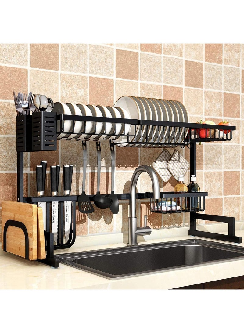 Kitchen Stainless Steel Dish Rack Over Sink Expanding Organizer Storage Draining Drying Plate Rack Knife Fork Container - Image 2