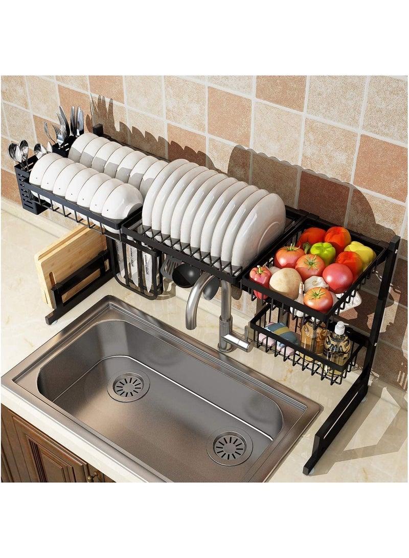 Kitchen Stainless Steel Dish Rack Over Sink Expanding Organizer Storage Draining Drying Plate Rack Knife Fork Container - Image 3