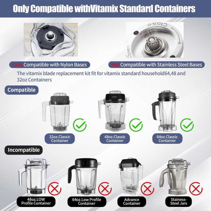 Flamiracle Blender blade Replacement Parts Compatible with Vitamix, Wet Blade Replacement for 5200, 5000, Pro 500, 5500, Standard 64oz, 48oz & 32oz Containers, Dry Blade Assembly with Wrench & Drive Socket Kit - Image 3