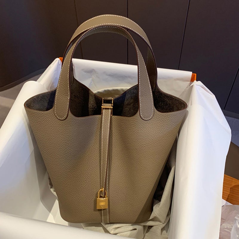 Bag 2023 New Style Vegetable Basket Women'S Bag Togo Cowhide Bucket Bag Large Capacity All-Match Niche High-End Handbag - Image 5