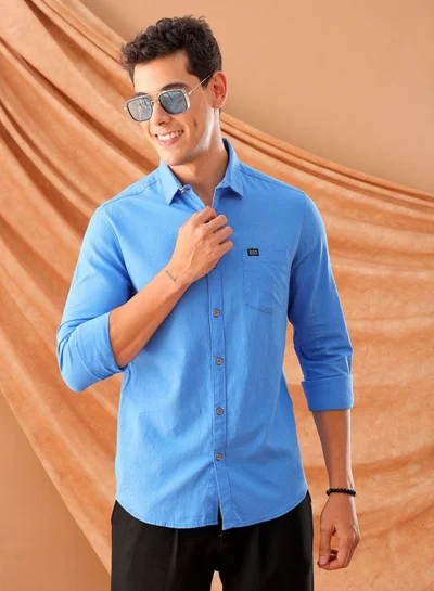 The Indian Garage Co Men Slim Fit Solid Full Sleeves Cutaway Collar Resort Wear Shirt
