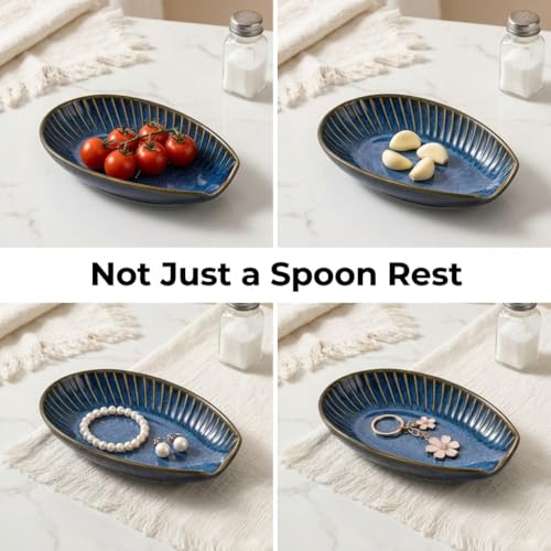 Hoilse Ceramic Spoon Rest for Stove Top, Spoon Holder for Kitchen Counter, Lead-Free Utensil Rest for Cooking Spoons, Ladles & Spatulas, Dishwasher Safe Farmhouse Kitchen Decor- VintageBlue - Image 5