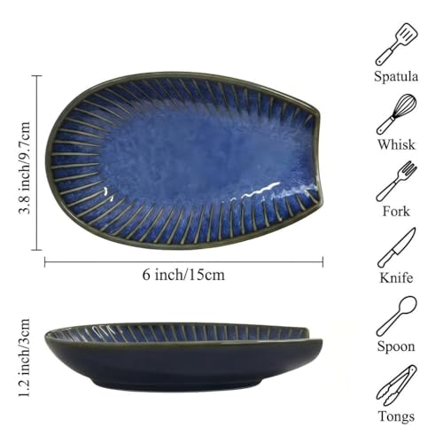 Hoilse Ceramic Spoon Rest for Stove Top, Spoon Holder for Kitchen Counter, Lead-Free Utensil Rest for Cooking Spoons, Ladles & Spatulas, Dishwasher Safe Farmhouse Kitchen Decor- VintageBlue - Image 3