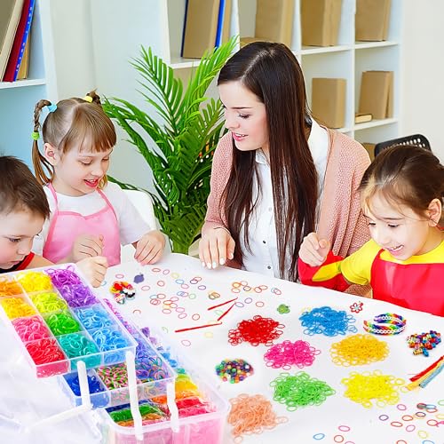 INSCRAFT 17500+ Rubber Loom Bands with 3 Layer Transparent Container, 28 Colors, 600 S-Clips, 352 Beads, 40 Cartoon Pendant, Bracelet Making Refill Kit for Kids - Image 5